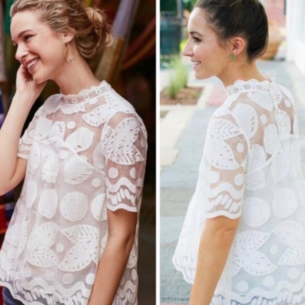 Anthropologie HD Paris Lemon Lilly lace blouse